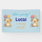 Happy Puppy, Boy, Let's Pawty, 1歳の誕生日 横断幕 (横)