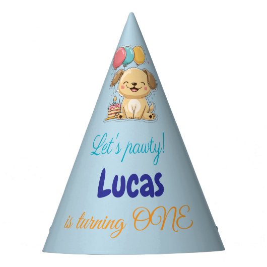 Happy Puppy, Boy, Let's Pawty, 1st Birthday  パーティーハット (正面)