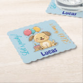 Happy Puppy, Boy, Let's Pawty, 1st Birthday  ペーパーコースター (アングル)