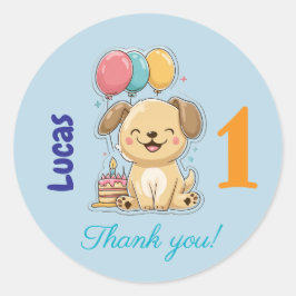 Happy Puppy, Boy, Let's Pawty, 1st Birthday  ラウンドシール