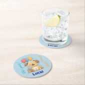 Happy Puppy, Boy, Let's Pawty, 1st Birthday ラウンドペーパーコースター (インサイチュ)