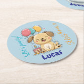 Happy Puppy, Boy, Let's Pawty, 1st Birthday ラウンドペーパーコースター (アングル)