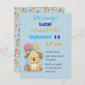 Happy Puppy, Boy, Let's Pawty, 1st Birthday  招待状 (正面/裏面)