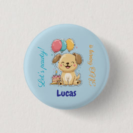 Happy Puppy, Boy, Let's Pawty, 1st Birthday  缶バッジ