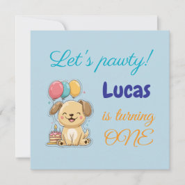 Happy Puppy, Boy, Let's Pawty, 1st Birthday Card 招待状