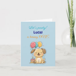 Happy Puppy, Boy, Let's Pawty, 1st Birthday, Card, 招待状