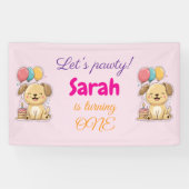 Happy Puppy, Girl, Let's Pawty, 1歳の誕生日 横断幕 (横)