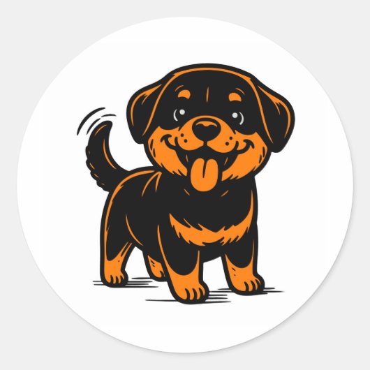 Happy Puppy Rottweiler Dog ラウンドシール (正面)