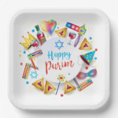 Happy Purim Basket Gifts, Decoration, Ornaments ペーパープレート (正面)