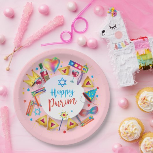 Happy Purim Basket Gifts, Decoration, Ornaments ペーパープレート (パーティー)