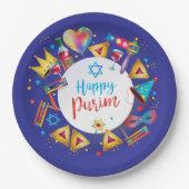Happy Purim Basket Gifts, Decoration, Ornaments ペーパープレート (正面)