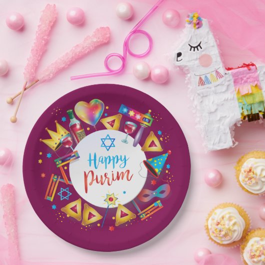 Happy Purim Basket Gifts, Decoration, Ornaments ペーパープレート (パーティー)