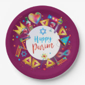 Happy Purim Basket Gifts, Decoration, Ornaments ペーパープレート (正面)