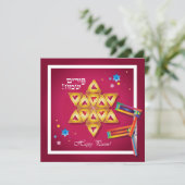 Happy Purim Festival Hamantaschen & Gragger Hebrew シーズンカード (スタンド正面)