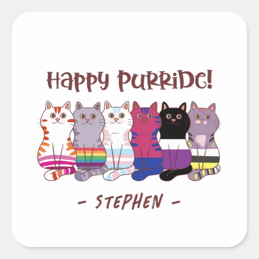 Happy Purride - LGBTQプライド スクエアシール (正面)
