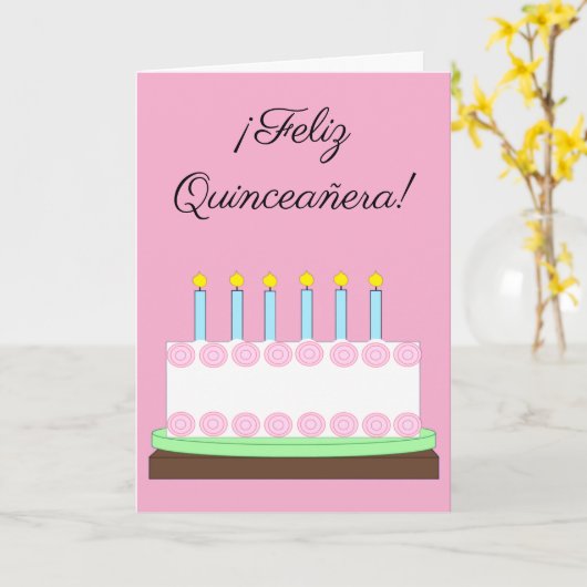 Happy Quinceañera in Spanish:  Pink Blank カード (黄色い花)