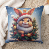 Happy Rabbit in Santa Hat  クッション (ブランケット)