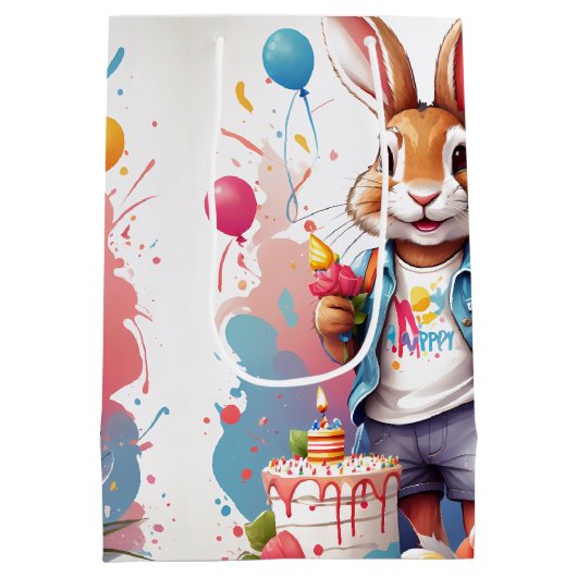 Happy Rabbit with Cake |抱き枕 ミディアムペーパーバッグ (裏面)