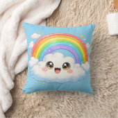 Happy Rainbow & Cloud Kawaii Cushion Pillow クッション (ブランケット)