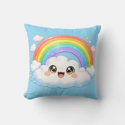 Happy Rainbow & Cloud Kawaii Cushion Pillow クッション (正面)