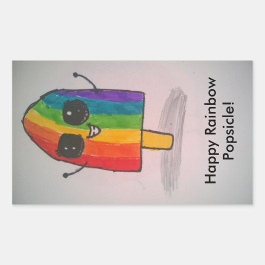 Happy Rainbow Popsicleスタンプ 長方形シール (正面)