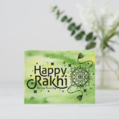Happy Rakhi, Raksha Bandhan, green ポストカード (スタンド正面)