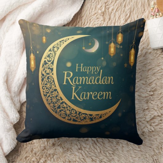Happy Ramadan Kareem Moon & Lantern Pillow クッション (ブランケット)