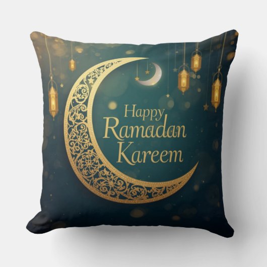 Happy Ramadan Kareem Moon & Lantern Pillow クッション (正面)