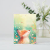 Happy Red Fox in Ethereal Spring Meadow ポストカード (スタンド正面)