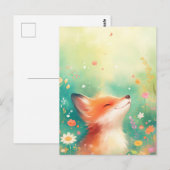 Happy Red Fox in Ethereal Spring Meadow ポストカード (正面/裏面)