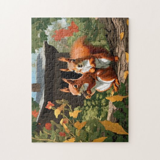 Happy Red Squirrels in a Tree House ジグソーパズル (縦)