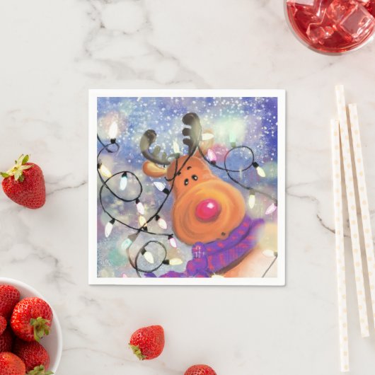 Happy Reindeerのクリスマスナプキン スタンダードカクテルナプキン (インサイチュ)