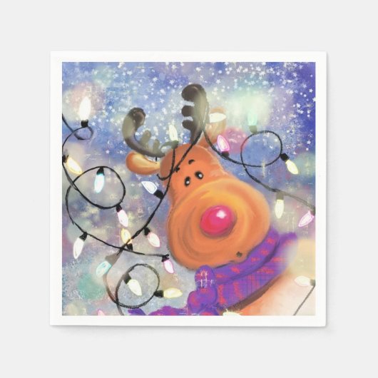 Happy Reindeerのクリスマスナプキン スタンダードカクテルナプキン (正面)