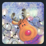 Happy Reindeer おもしろい Christmasのステッカー スクエアシール<br><div class="desc">Happy Reindeer おもしろい Christmas Stickers MIGNED絵を描 - Customizable</div>