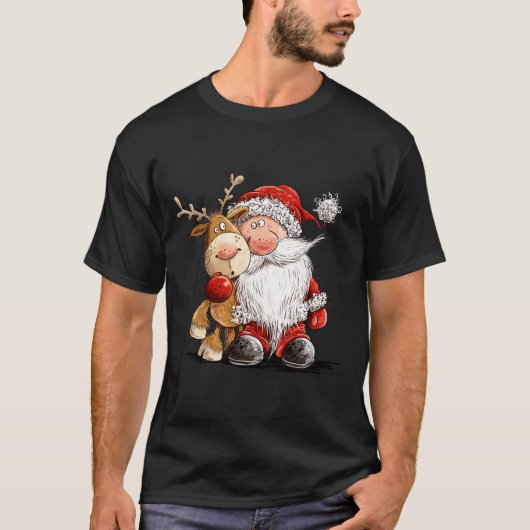 Happy Reindeer And Santa Christmas Illustration Pr Tシャツ (正面)