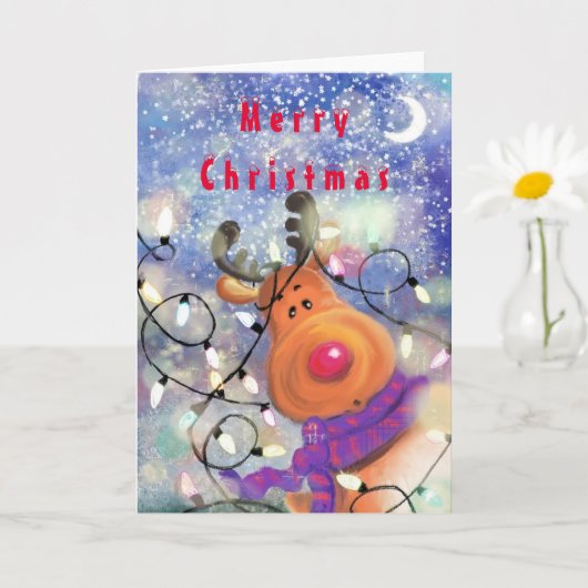 Happy Reindeer Christmas Card カード (小さな植物)