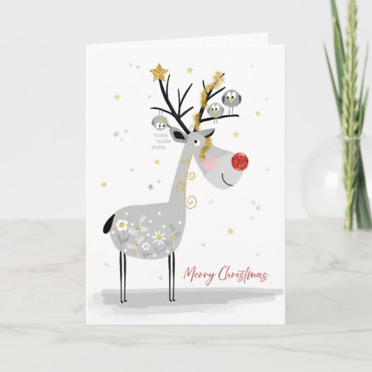 Happy Reindeer with Birdy Buddies Christmas Card シーズンカード (正面)