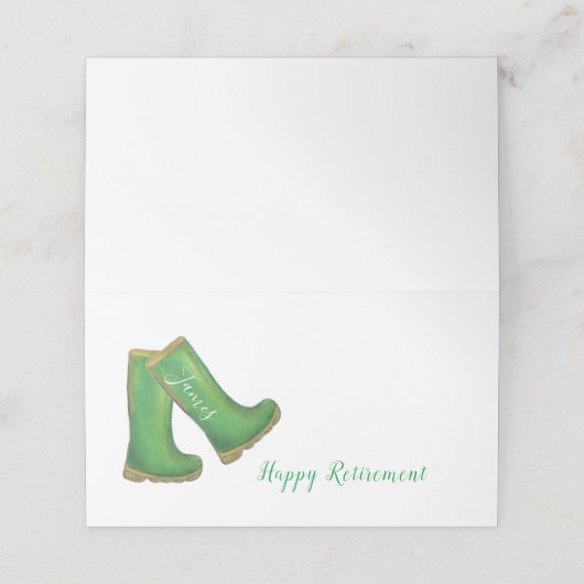 Happy Retirementグリーンガーデニングウェルブーツ プレイスカード (外部開封)