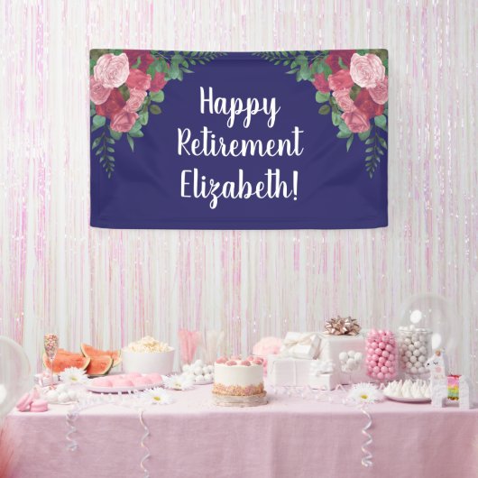 Happy Retirementパーティーとバラ 横断幕 (パーティー)