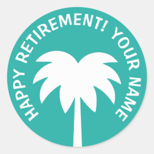 Happy Retirementパームツリーステッカー  カスタマイズ ラウンドシール