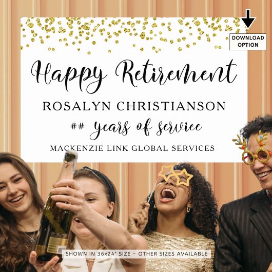 Happy Retirement金ゴールド紙吹雪スクリプトパーソナライズされた ポスター