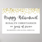 Happy Retirement金ゴールド紙吹雪スクリプトパーソナライズされた ポスター (正面)