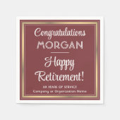 Happy Retirement エレガント Burgundyと金ゴールドパーティー スタンダードカクテルナプキン (正面)