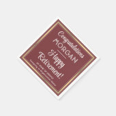 Happy Retirement エレガント Burgundyと金ゴールドパーティー スタンダードカクテルナプキン (角)