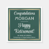 Happy Retirement エレガント Greenと金ゴールドパーティー スタンダードカクテルナプキン (正面)