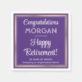 Happy Retirement エレガント Purpleと金ゴールドパーティー スタンダードカクテルナプキン (正面)