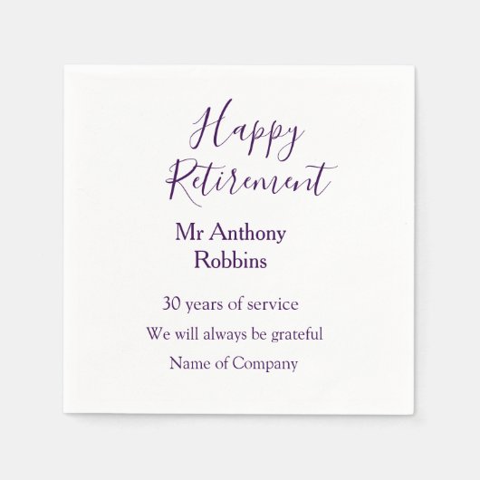 Happy retirement add name 退職した of service スタンダードカクテルナプキン (正面)