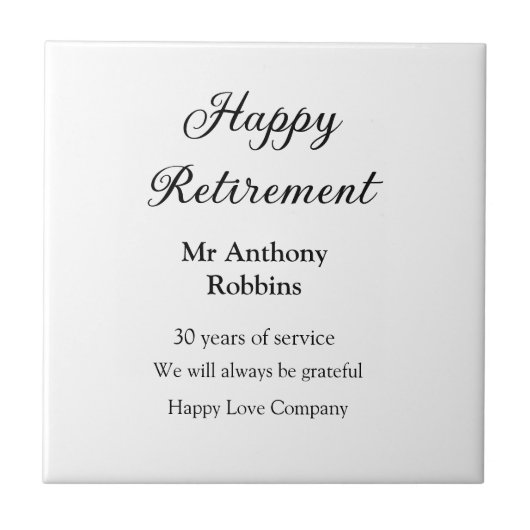 Happy retirement add name 退職した of service タイル (正面)