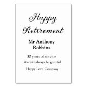 Happy retirement add name 退職した of service テーブルナンバー (裏面)