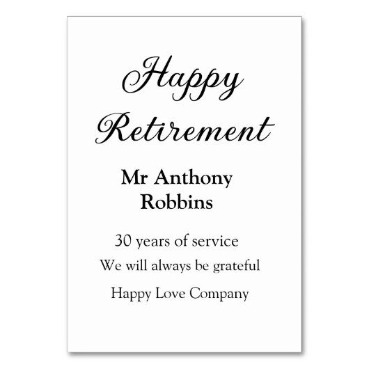 Happy retirement add name 退職した of service テーブルナンバー (正面)